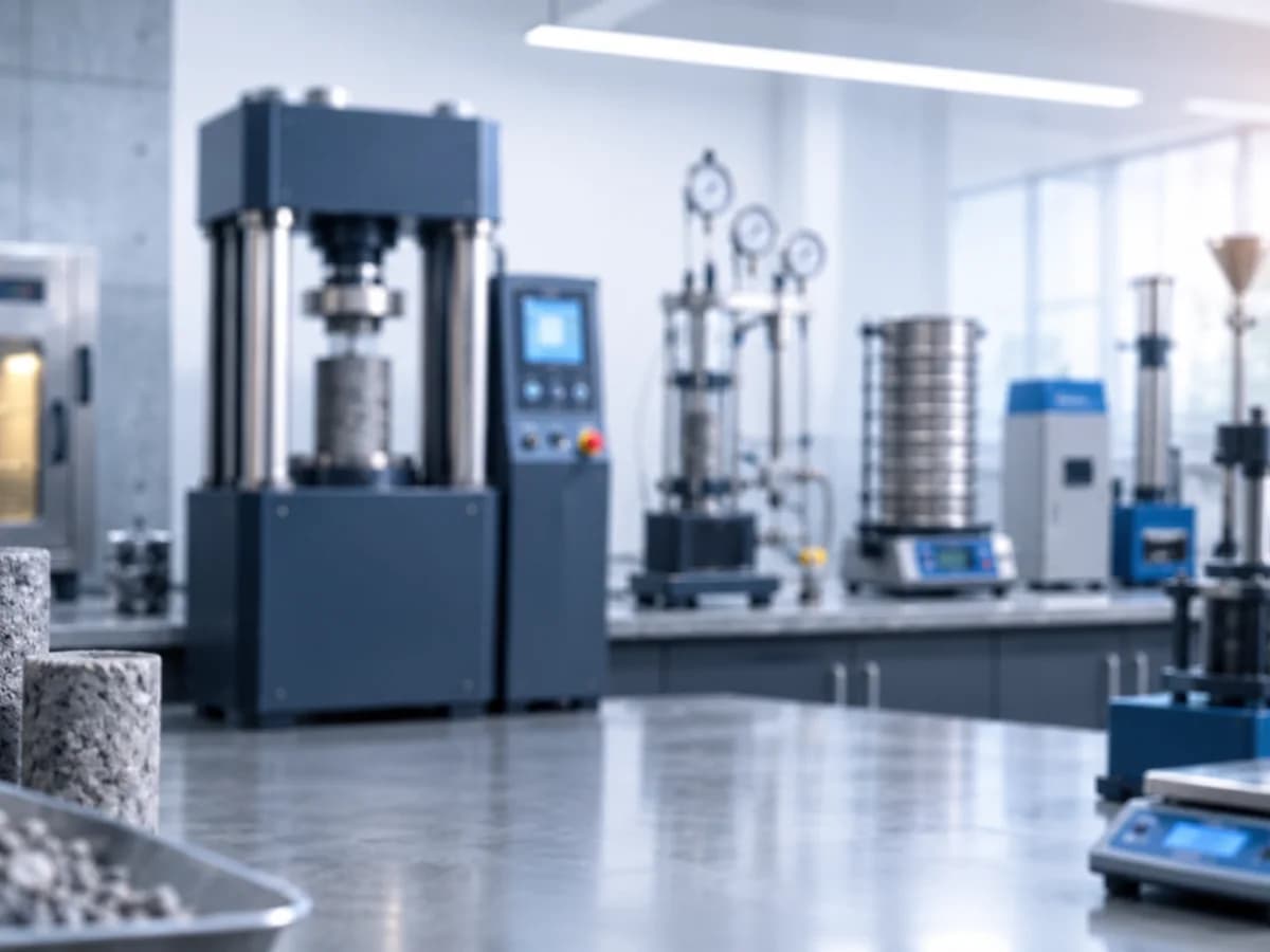 Materials testing laboratory with assorted testing apparatus